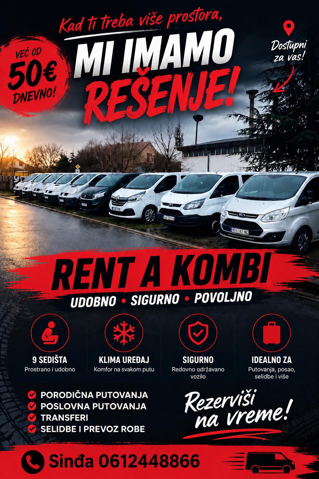 Putnički kombi 8 + 1 za iznajmljivanje u Vršcu